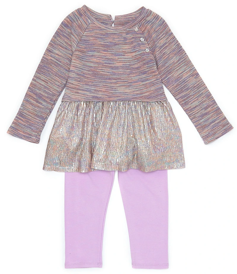 Bonnie Jean Little Girls Long Sleeve Space Dyed Foiled Knit Top & Solid Stretch Knit Leggings Set