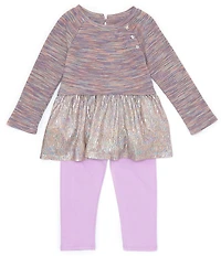 Bonnie Jean Little Girls Long Sleeve Space Dyed Foiled Knit Top & Solid Stretch Knit Leggings Set