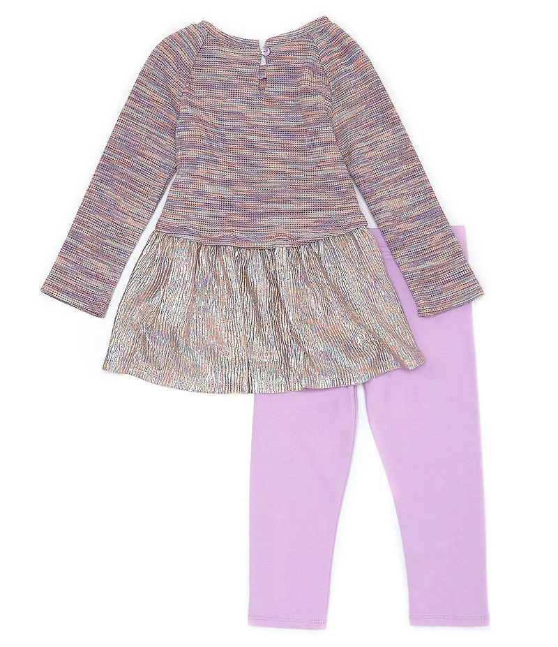 Bonnie Jean Little Girls Long Sleeve Space Dyed Foiled Knit Top & Solid Stretch Knit Leggings Set