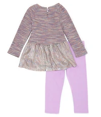 Bonnie Jean Little Girls Long Sleeve Space Dyed Foiled Knit Top & Solid Stretch Knit Leggings Set