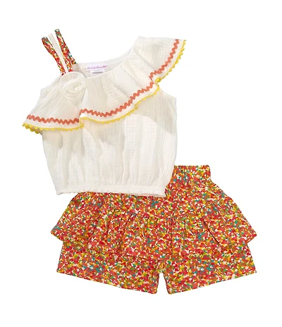 Bonnie Jean Little Girls One Shoulder Top & Coordinating Multicolor Ruffle Skort