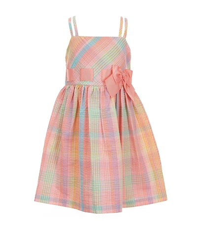 Bonnie Jean Little Girls Plaid Seersucker Sleeveless Bow Dress