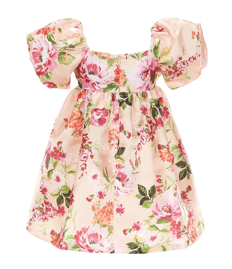 Bonnie Jean Little Girls Puff-Sleeve Floral Mikado Empire-Waist Dress