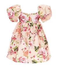 Bonnie Jean Little Girls Puff-Sleeve Floral Mikado Empire-Waist Dress