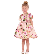 Bonnie Jean Little Girls Puff-Sleeve Floral Mikado Empire-Waist Dress