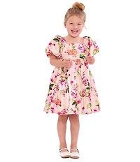 Bonnie Jean Little Girls Puff-Sleeve Floral Mikado Empire-Waist Dress