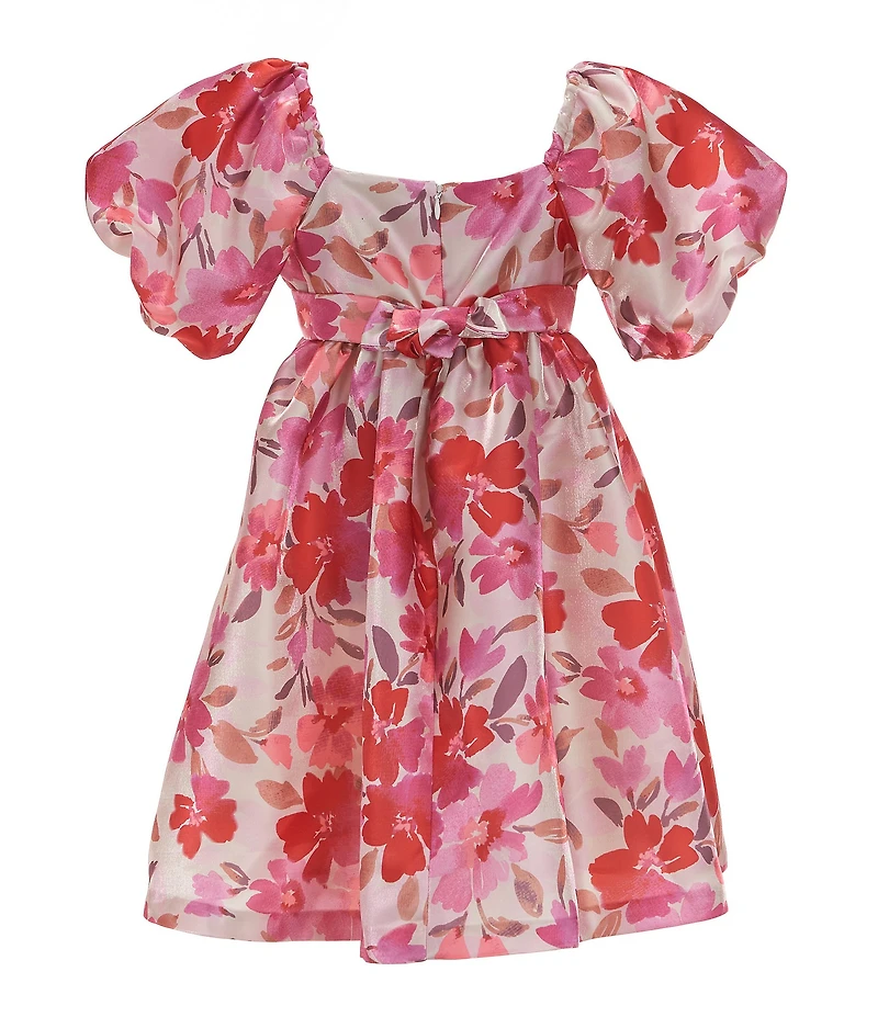 Bonnie Jean Little Girls Puffed-Sleeve Floral-Printed Satin Fit & Flare Dress