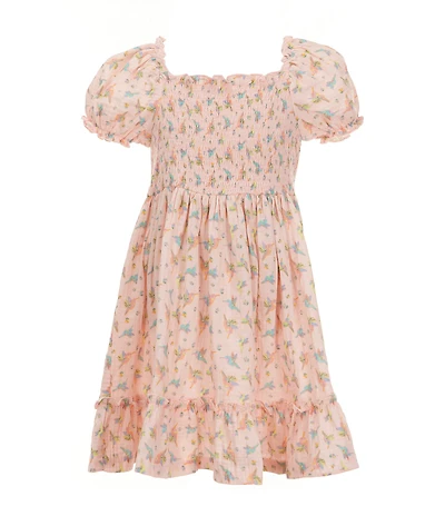 Bonnie Jean Little Girls Puffed-Sleeve Hummingbird Printed A-Line Dress