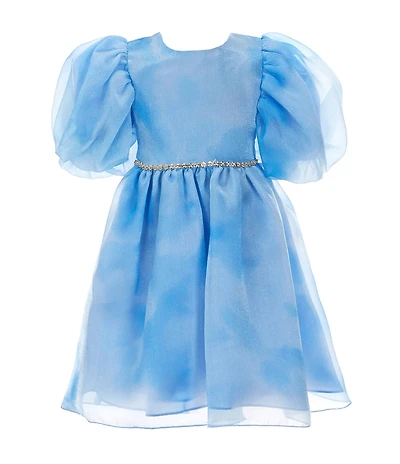 Bonnie Jean Little Girls Puffed-Sleeve Tie-Dye Organza Rhinestone Trim Fit & Flare Dress