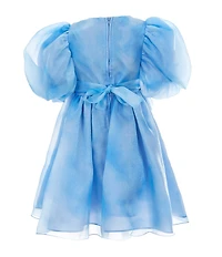 Bonnie Jean Little Girls Puffed-Sleeve Tie-Dye Organza Rhinestone Trim Fit & Flare Dress