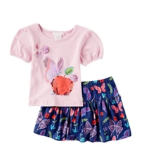 Bonnie Jean Little Girls Sequin-Embellished Appliqued Top & Coordinating Printed Skort Set