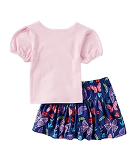 Bonnie Jean Little Girls Sequin-Embellished Appliqued Top & Coordinating Printed Skort Set