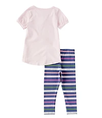 Bonnie Jean Little Girls Short-Sleeve Sequin-Embellished Glitter-Accented Cat Print T-Shirt & Striped Leggings Set