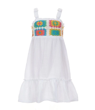 Bonnie Jean Little Girls Sleeveless Geometric-Crocheted-Bodice/Pleated Skirted Gauze Fit-And-Flare Dress