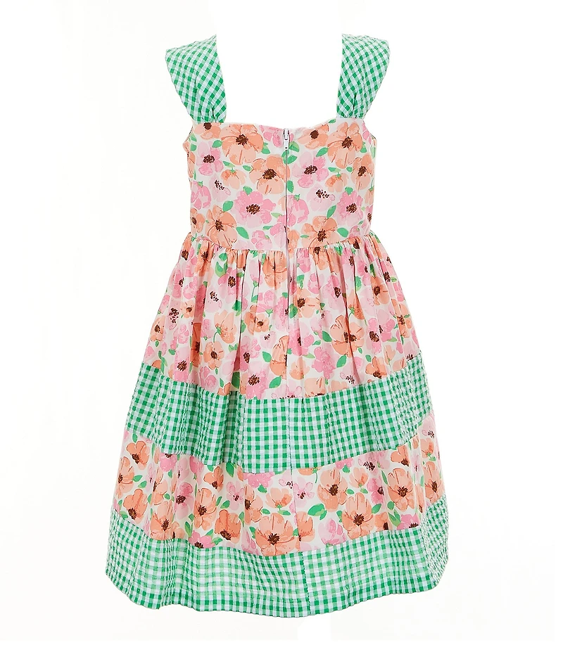 Bonnie Jean Little Girls Sleeveless Mixed-Media Floral/Check-Printed Fit-And-Flare Dress
