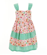Bonnie Jean Little Girls Sleeveless Mixed-Media Floral/Check-Printed Fit-And-Flare Dress