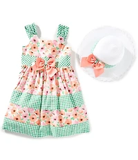 Bonnie Jean Little Girls Sleeveless Mixed-Media Floral/Check-Printed Fit-And-Flare Dress