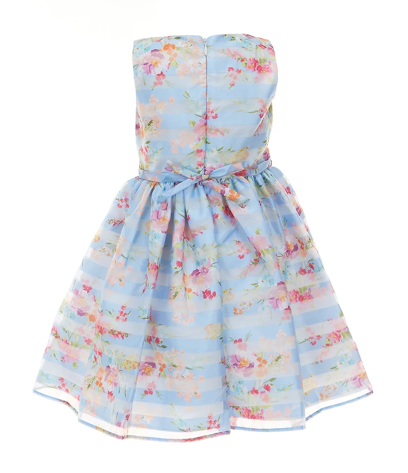 Bonnie Jean Little Girls Sleeveless Shadow-Stripe/Floral-Printed Fit & Flare Dress