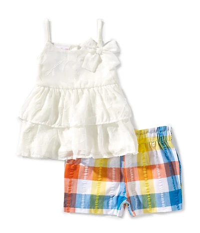 Bonnie Jean Little Girls Sleeveless Textured-Knit Tank Top & Plaid Shorts Set