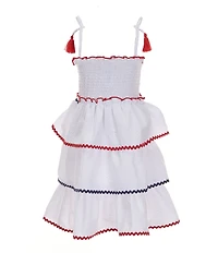 Bonnie Jean Little Girls Tassel Tie Shoulder Seersucker Ric-Rac Trim Sundress