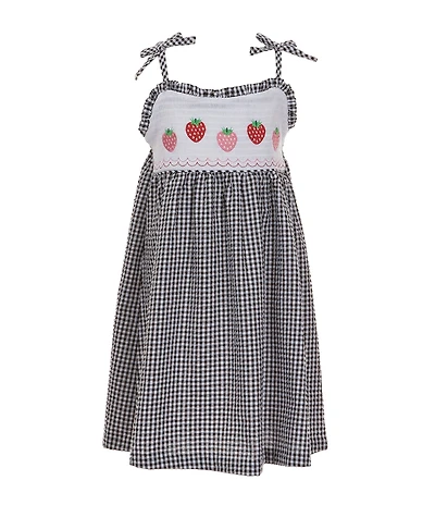 Bonnie Jean Little Girls Tie Shoulder Smocked Strawberry Embroidery Gingham Seersucker Sundress