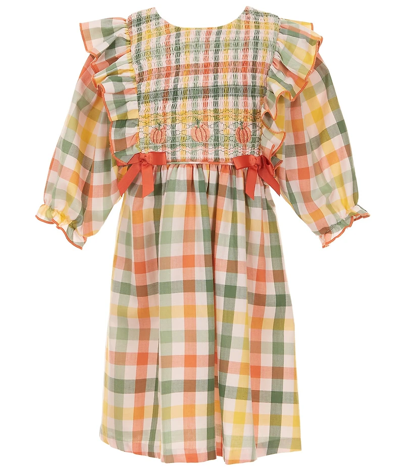 Bonnie Jean Little Girls 3/4-Sleeve Thanksgiving Plaid Pinafore Ruffled Dress