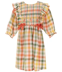 Bonnie Jean Little Girls 3/4-Sleeve Thanksgiving Plaid Pinafore Ruffled Dress