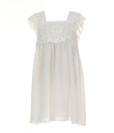 Bonnie Jean Little Girls Flutter Sleeve Tufted Chiffon With White Crochet Trim