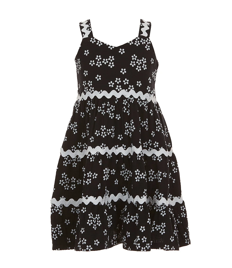 Bonnie Jean Little Girls Ric-Rac Trim Floral Gauze Printed Sundress