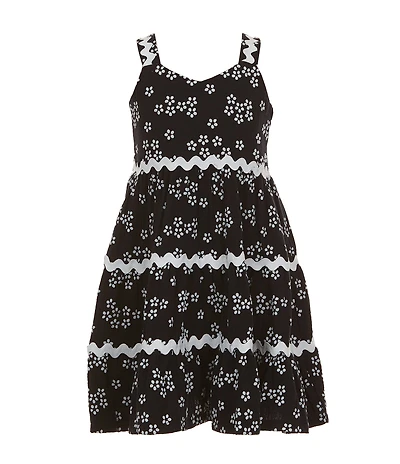 Bonnie Jean Little Girls Ric-Rac Trim Floral Gauze Printed Sundress