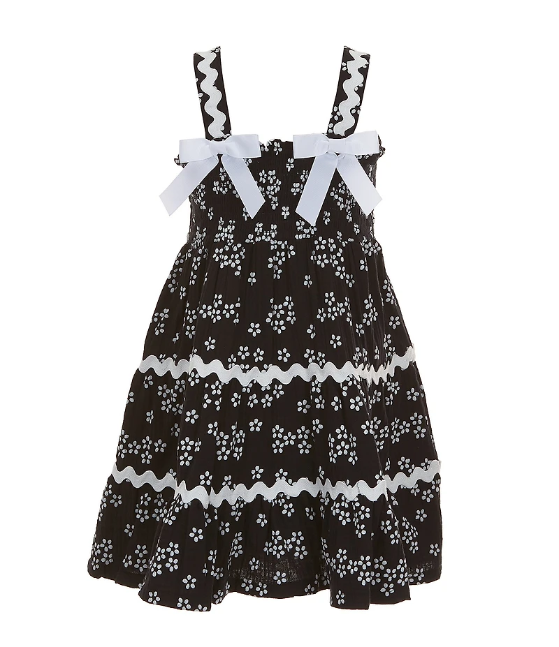 Bonnie Jean Little Girls Ric-Rac Trim Floral Gauze Printed Sundress