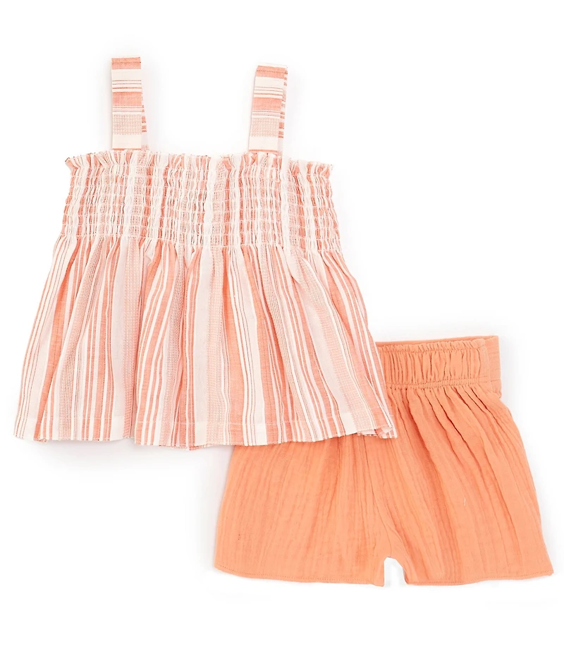 Bonnie Jean Little Girls Sleeveless Yarn-Dyed-Stripe Tunic Top & Solid Gauze Shorts Set
