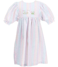 Bonnie Jean Little Girls Dolman-Sleeve Striped/Bunny-Embroidered Seersucker Fit-And-Flare Dress