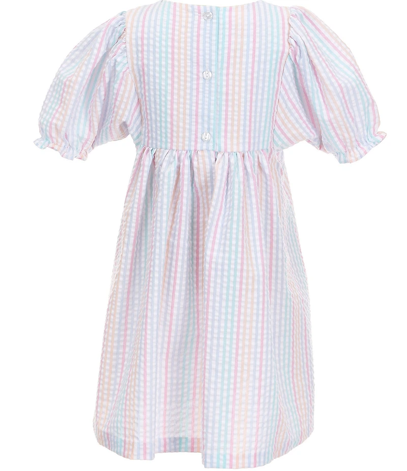 Bonnie Jean Little Girls Dolman-Sleeve Striped/Bunny-Embroidered Seersucker Fit-And-Flare Dress