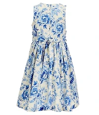 Bonnie Jean Little Girls Linen Blend Floral Toile Printed Ruffle Front Fit-And-Flare Dress