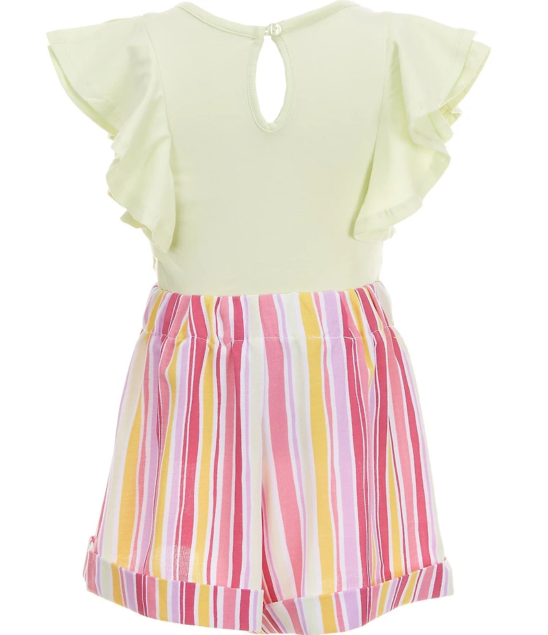 Bonnie Jean Little Girls Flutter Short Sleeve Knit To Woven Stripe Paperbag Short Romper