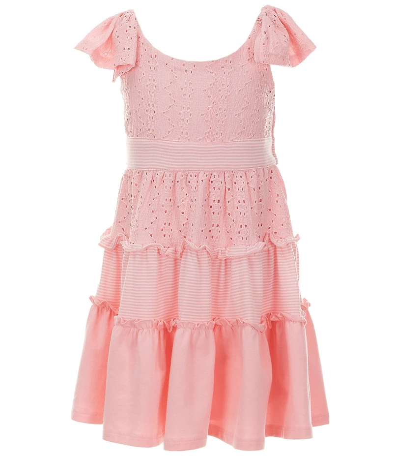 Bonnie Jean Little Girls Flutter-Sleeve Bodice/Solid/Eyelet-Embroidered/Striped Tier Dress