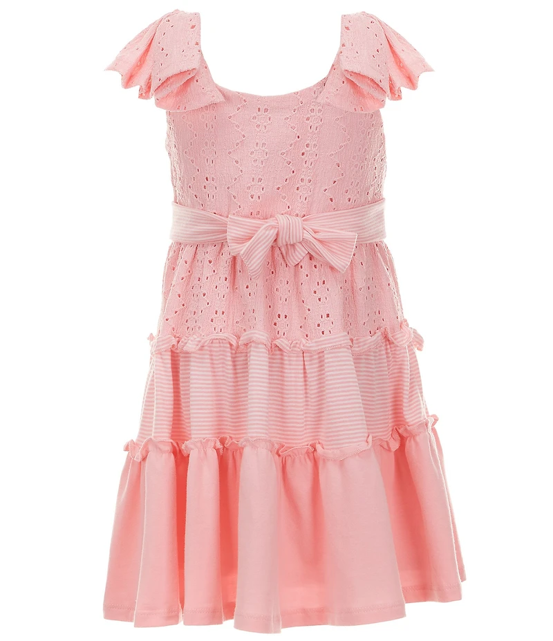 Bonnie Jean Little Girls Flutter-Sleeve Bodice/Solid/Eyelet-Embroidered/Striped Tier Dress
