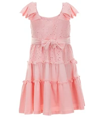 Bonnie Jean Little Girls Flutter-Sleeve Bodice/Solid/Eyelet-Embroidered/Striped Tier Dress
