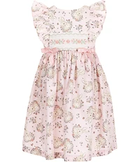 Bonnie Jean Little Girls Flutter-Sleeve Bow Details Bunny-Printed Embroidered Peasant Dress