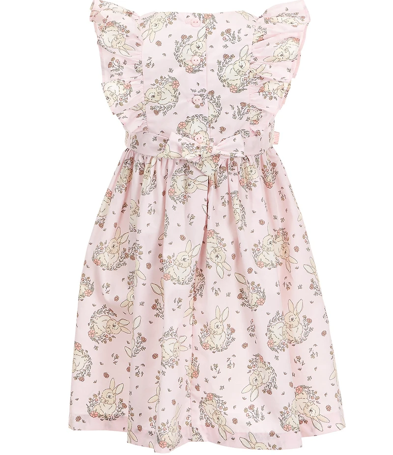 Bonnie Jean Little Girls Flutter-Sleeve Bow Details Bunny-Printed Embroidered Peasant Dress