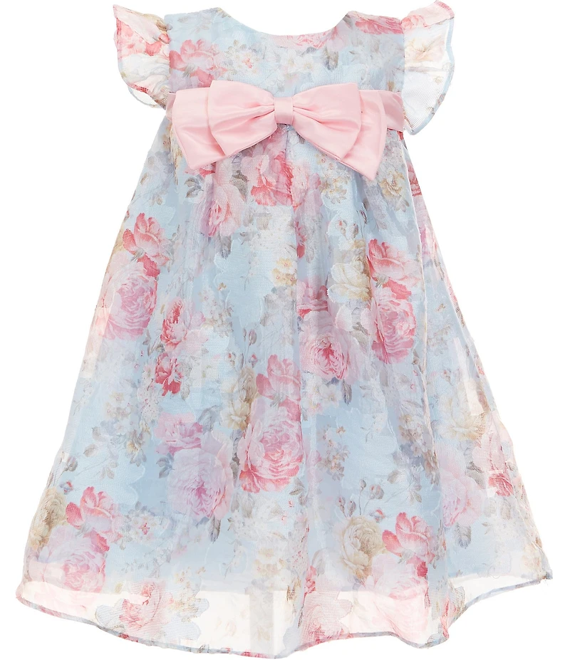 Bonnie Jean Little Girls Flutter-Sleeve Floral Jacquard Chiffon Trapeze Dress