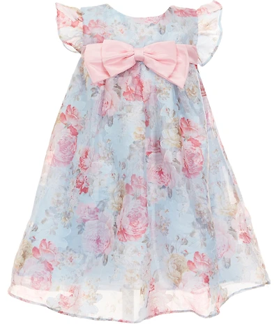 Bonnie Jean Little Girls Flutter-Sleeve Floral Jacquard Chiffon Trapeze Dress