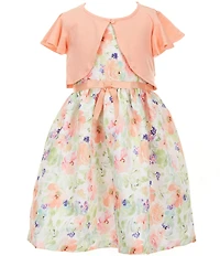 Bonnie Jean Little Girls Flutter-Sleeve Knit Cardigan & Sleeveless Floral Jacquard Fit-And-Flare Dress