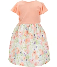 Bonnie Jean Little Girls Flutter-Sleeve Knit Cardigan & Sleeveless Floral Jacquard Fit-And-Flare Dress