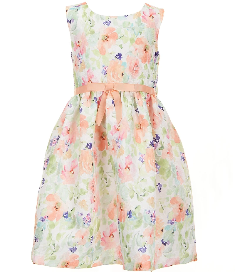 Bonnie Jean Little Girls Flutter-Sleeve Knit Cardigan & Sleeveless Floral Jacquard Fit-And-Flare Dress