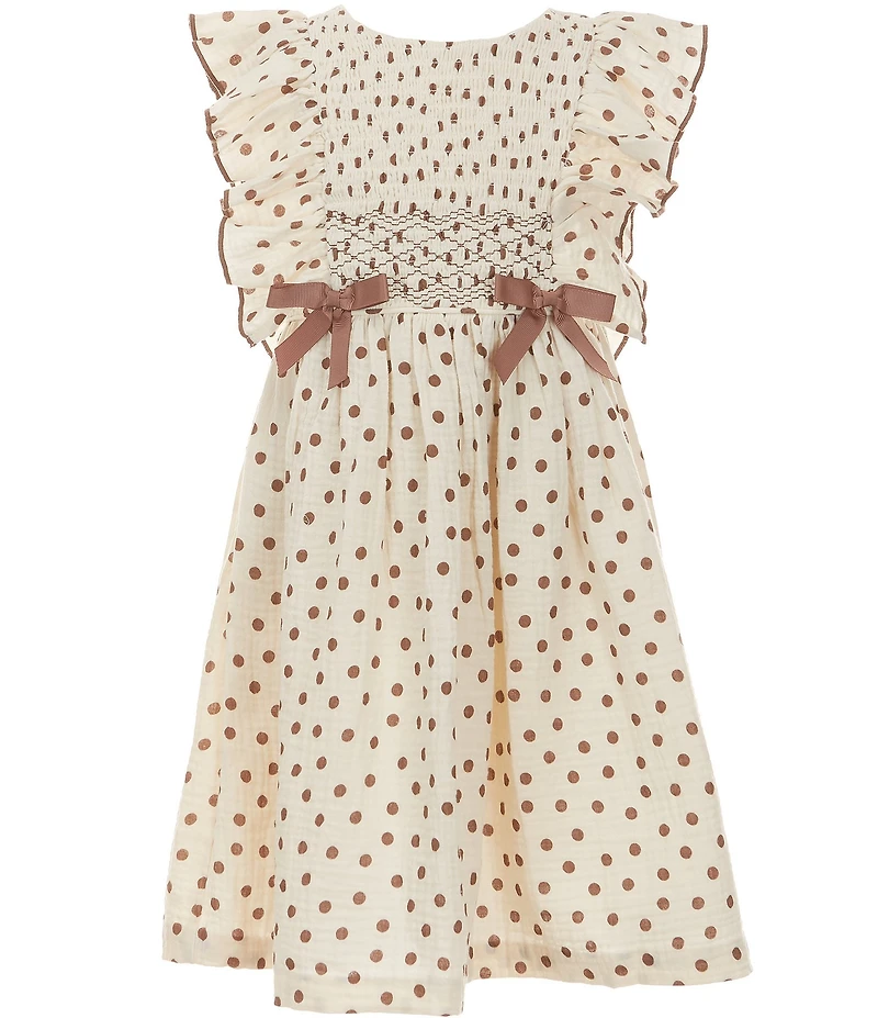 Bonnie Jean Little Girls Flutter Sleeve Polka Dot Cotton Gauze Dress