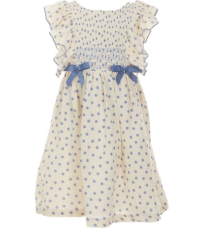 Bonnie Jean Little Girls Flutter Sleeve Polka Dot Cotton Gauze Dress