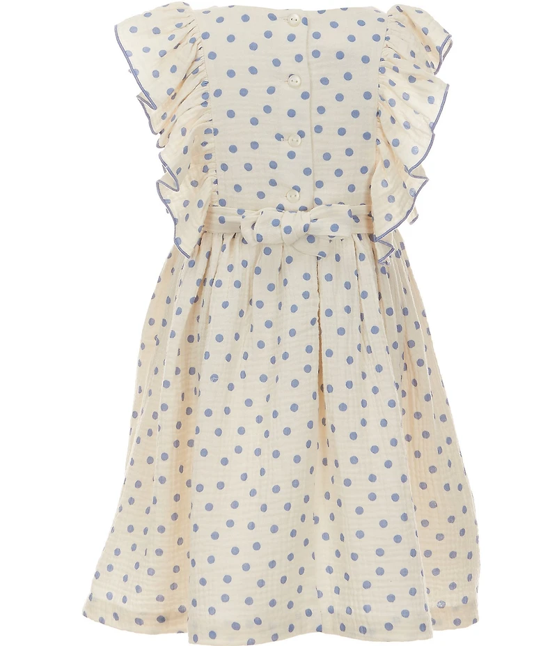 Bonnie Jean Little Girls Flutter Sleeve Polka Dot Cotton Gauze Dress