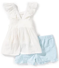 Bonnie Jean Little Girls Flutter-Sleeve Sea Creatures Gauze Tank Top & Striped Shorts Set